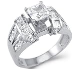 Large Solid 14k White Gold Princess Cut CZ Cubic Zirconia Engagement Ring 2.0 ct