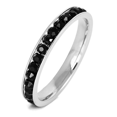 Women's Stainless Steel Eternity Ring Band CZ Black Wedding Charm Elegant