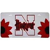 Nebraska Cornhuskers Flower Power Silver Mirror License Plate