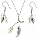 Jewelry : Silver Pearl Necklace Dangle Earring Modern Leaf Design Jewelry Set in Gift Box Bucasi SALE