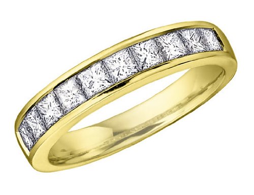 Anniversary Ring: 1 Carat (ctw) Princess Cut in 14K Yellow Gold Diamond Wedding Band
