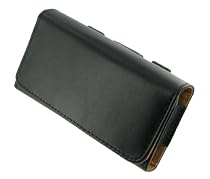 PCMicrostore Apple iPhone Black Leather Texture Horizontal Holster Carrying Case With Belt Loop And Clip