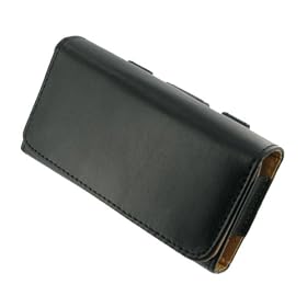 PCMicrostore Apple iPhone Black Leather Texture Horizontal Holster Carrying Case With Belt Loop And Clip