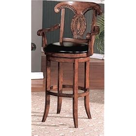 Classic Style Brown Finish Wood Swivel Arm Bar Stool Counter Chair by visiondecor Furniture
