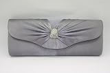 NEW LADIES SATIN EVENING WEDDING PROM PARTY CLUTCH BAG 07 Grey