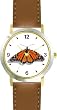 Orange - Monarch Butterfly - Butterfly Animal - WATCHBUDDY&reg; DELUXE TWO-TONE THEME WATCH - Arabic Numbers - Brown Leather Strap-Size-Large ( Men's Size or Jumbo Women's Size )