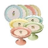 Grasslands Road Just Desserts 4-1/4-Inch Cupcake Single Pedestal Plates Four Styles, Set of 8