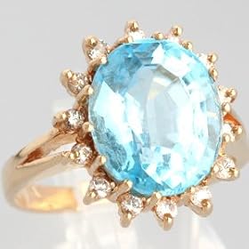 14K Yellow Gold Blue Topaz and Diamond Ring - OldCities Vintage Jewelry by