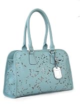 Passion Vegan Leather Medium Blue Floral Laser Cut Out Two-Handle Shoulder Handbag