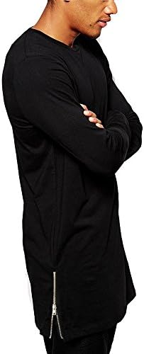 Men hip hop long Hem zipper Fashion Boy tee shirt US-L Black