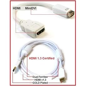 PTC Premium Mini-DVI to HDMI adapter with 10 ft White Premium HDMI cable VALUED PACK - white - for... by