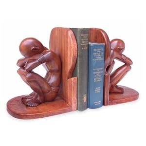 Wood bookends, 'Thoughtful Man' (pair)