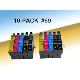 10 pack (4BK 2C 2M 2Y) US Patented Remanufactured Cartridges 69 T069 for Epson Stylus C120 CX5000... by 