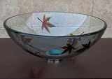Bathroom Etched Leaves-textured Glass Sink 6612N