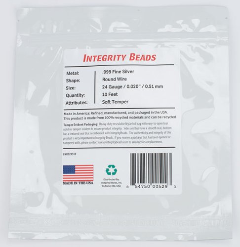 .999 Fine Silver 24 Gauge Soft Temper Round Wire - 10 Feet