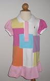 Ralph Lauren Girls Patchwork Polo Dress with Ruffle Hem and Multi-colored Polo Pony Logo