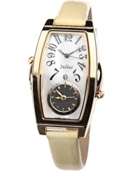 (JULIUS) Fashionable Waterproof Two-movement Quartz Watch Wrist Watch Timepiece with Leather Strap for Women - Yellow SWWM2-121784