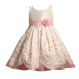 Bonnie Jean Toddler Girls 2T-4T IVORY PINK SCALLOP EDGE EMBROIDERED BORDER SHANTUNG Special Occasion Wedding Flower Girl Easter Birthday Party Dress