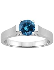 0.80 Ct Round Blue SI1/SI2 Diamond 18K White Gold Ring