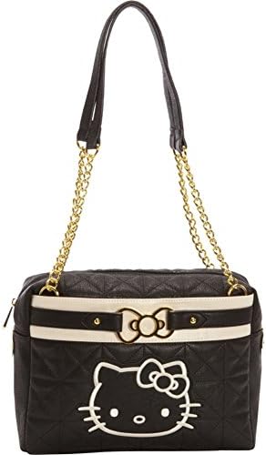 Loungefly Hello Kitty Quilted Bag with Metal Bow (Black/cream)