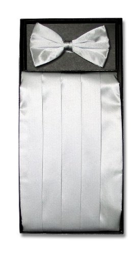 SILK Cumberbund & BowTie SILVER GRAY Grey Men's Cummerbund Bow Tie Set