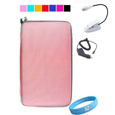 Pink Hard Cube Carrying Case for E-Book Barnes and Nobles Nook + eLight + Car Charger+ Wristband