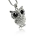 PammyJ Big Eye Owl with Clear Crystals Silvertone Pendant Necklace, 18