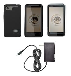 HTC Vivid (AT&T) Premium Combo Pack - Black Silicone Soft Skin Case Cover + ATOM LED Keychain Light + Screen Protector + Wall Charger