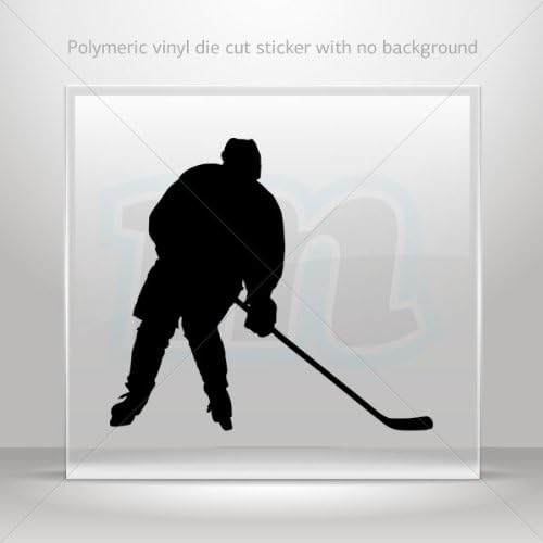 Decal Sticker Ice Hockey player figure car helmet window bike Garage door 6 X 5.4 Inches Black 0602 XZE23