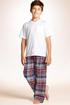 3 Piece Older Boys' Autograph Pure Cotton Check Pyjamas
