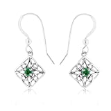 Emerald & Sterling Silver Celtic Knot Diamond-Shaped Drop Earrings
