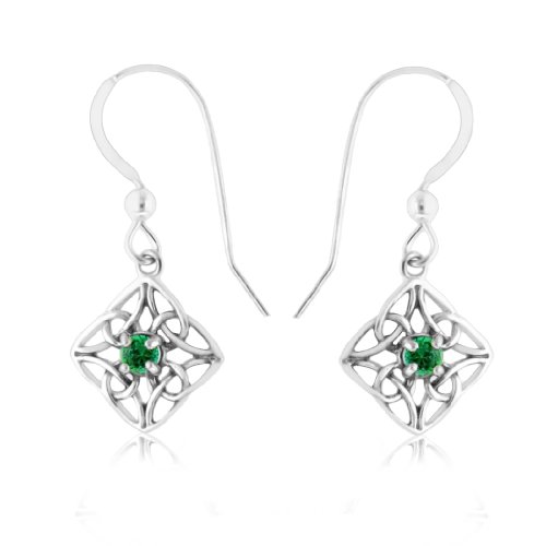 Emerald & Sterling Silver Celtic Knot Diamond-Shaped Drop Earrings