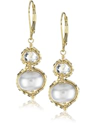 Dana Kellin "Birch Mix" Platinum Encrusted Double Drop Pearl Earrings