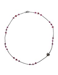 Ruby Beads Diamond Pave Heart Charm Chain Necklace Silver Fashion Jewelry