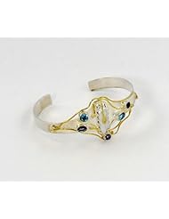 Michou Sterling Silver and Vermeil Two Tone Amethyst Blue Topaz and Fresh Water Pearl Cuff Bracelet