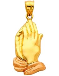 14K Yellow and Rose 2 Two Tone Gold Praying hands Religious Charm Pendant