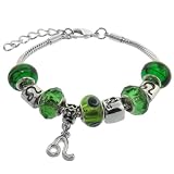 Leo Murano Style Glass Beads and Charm Bracelet, 7+1.5" Extender