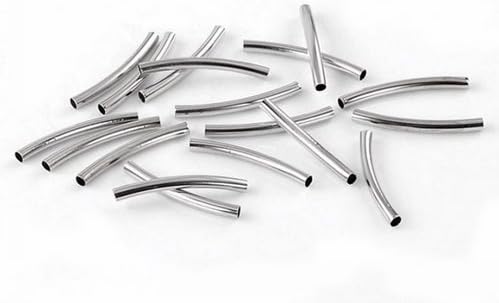 50 Pcs/lot Spacer Beads Curved Tube Silver Tone Smooth 39x4mm