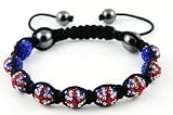 Nambeads � UNION JACK BRITISH FLAG 2012 OLYMPIC Swarovski Crystal Bead SHAMBALLA BRACELET with 9 Iced out Disco ball beads covered in crystals and 4 highly polished Hematite beads. Beautiful handmade high quality JUBILEE Celebrity Fashion bracelet. Check our range of colours.