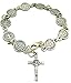 CB Silver Tone Saint St Benedict Medal Bracelet with Crucifix, 8 Inch