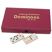 DOUBLE 6 Dominoes Ivory color tiles with assorted color dots in vinyl case