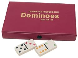 DOUBLE 6 Dominoes Ivory-color tiles with assorted color dots in vinyl case