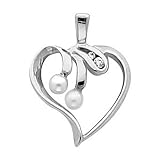 Platinum Akoya Cultured Pearl and Diamond Heart Pendant