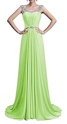 Scoop Neck Beaded Chiffon Evening Dress/Bridesmaid Dress/Prom Dress/Party Dress  with a Brush/Sweep Train 