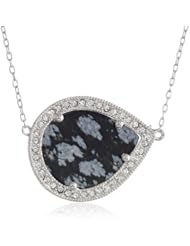 Sterling Silver Snowflake Obsidian and Swarovski Crystal Sideways Pear-Shape Necklace, 18"