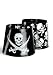 Reversible Skull And Crossed Swords/Multiple Skull And Crossbones Black Patent Boot Cuffs (Standard-1)