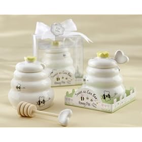  Sweet As Can Bee inch Ceramic Honey Pot with Wooden Dipper - Baby Shower Gifts & Wedding Favors (Set of 72)