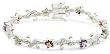 Sterling Silver Amethyst, Garnet and Peridot Flower Bracelet, 7.25"