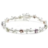 Sterling Silver Amethyst, Garnet and Peridot Flower Bracelet, 7.25