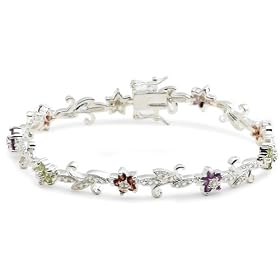 Sterling Silver Amethyst, Garnet and Peridot Flower Bracelet, 7.25 by Amazon.com Collection
